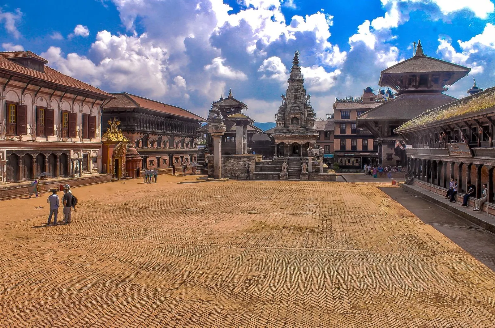 Temples and palace buildings in Bhaktapur Durbar Square.