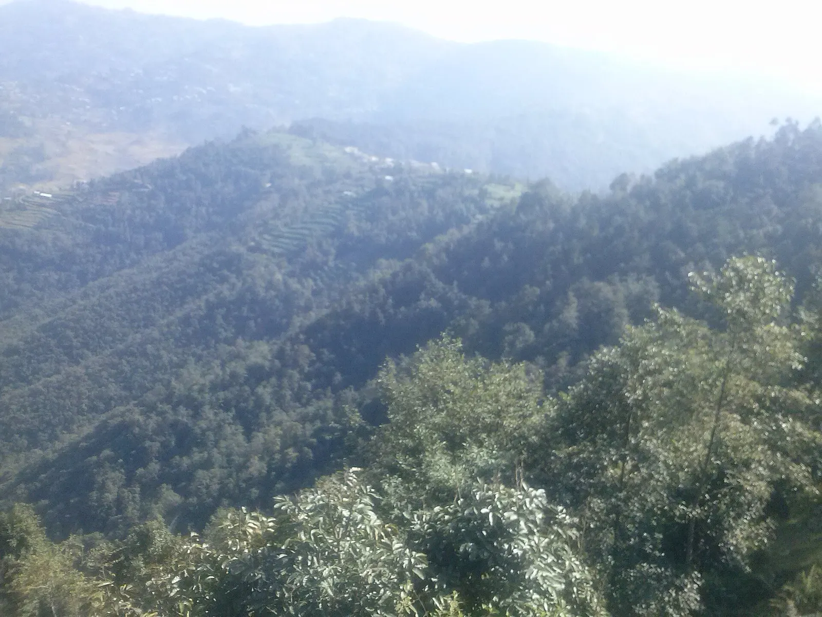 Terraced hills and valleys seen from a high point above Dhulikhel.