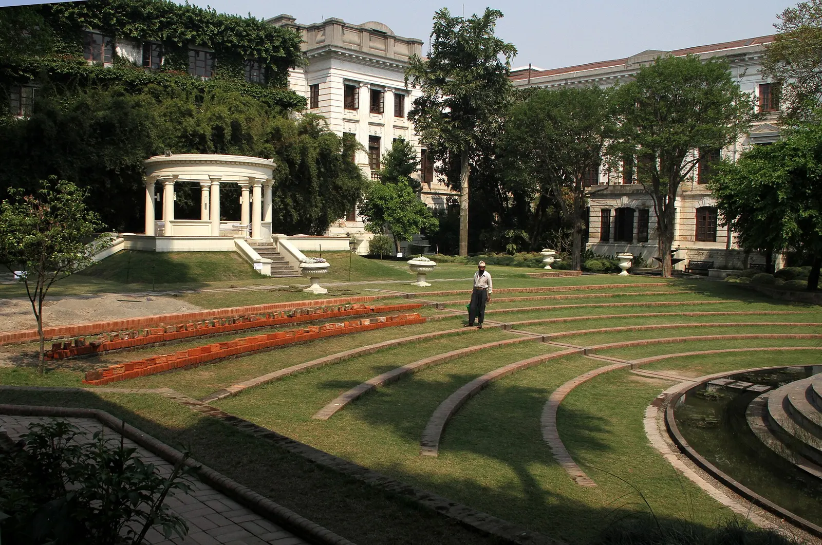 The small amphitheatre and lawns of the restored Garden of Dreams in Kathmandu.