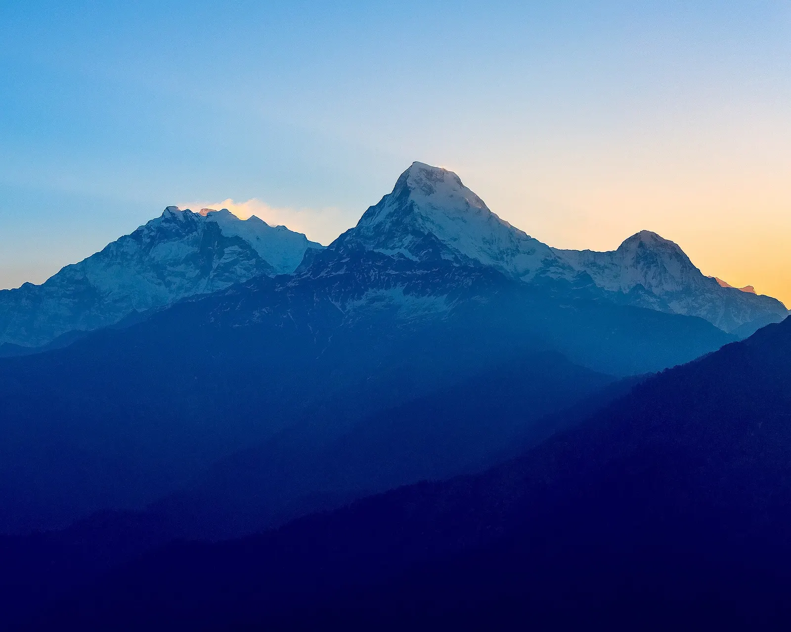 Annapurna I, Annapurna South and Hiunchuli seen from the Poon Hill viewpoint.