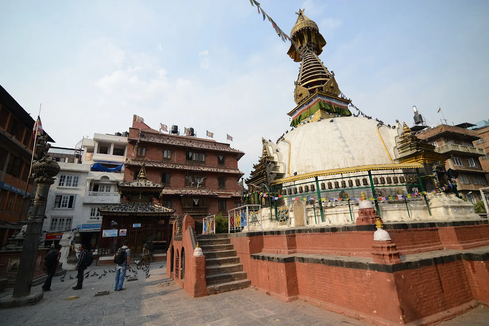 Kathesimbhu Stupa with smaller stone chaityas around it in a courtyard near Thamel, Kathmandu.