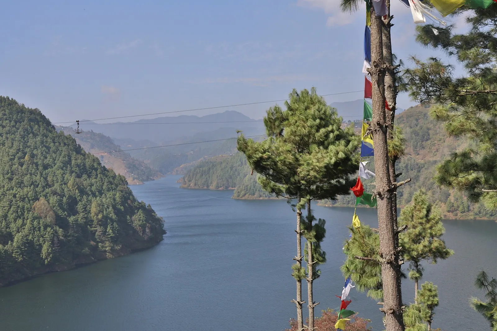 View across the Indra Sarowar reservoir from the Markhu shore.