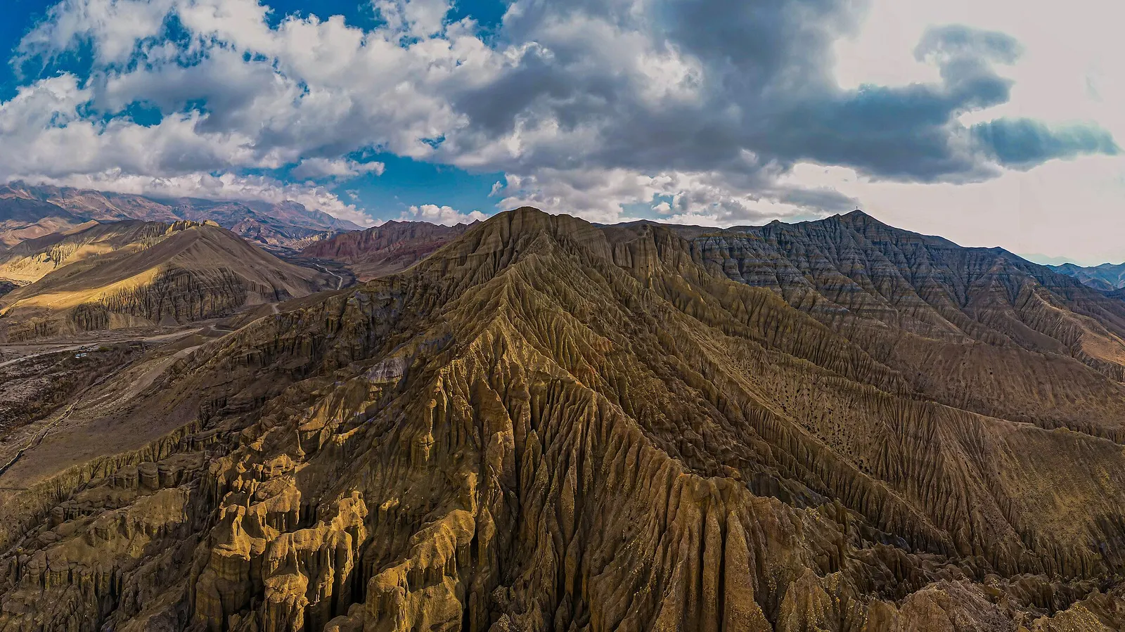 Wind-eroded dry hills and cliffs in the Upper Mustang part of Mustang district.