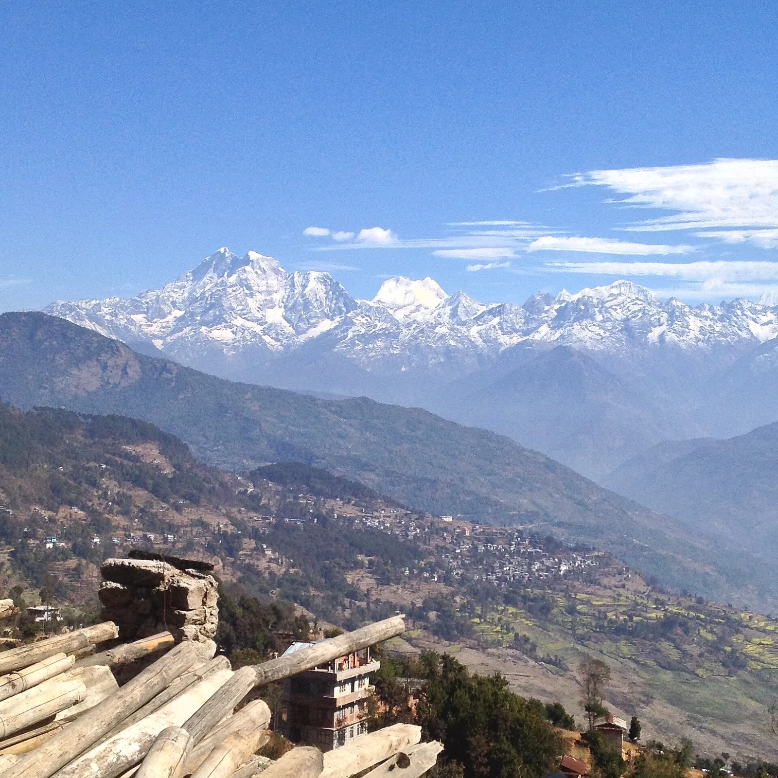 The snow peak of Gaurishankar rising above the hills, seen from Charikot.